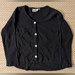 Goddess Gear Organic Cotton Gauze Button Front Cardigan Black Women's Size Large